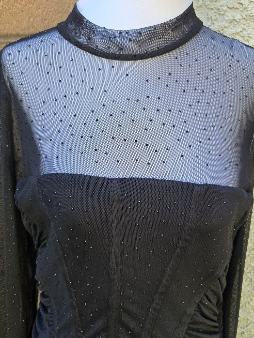 Black Halo Lexington Long Sleeve Mesh Evening Gown - Picture 6 of 16